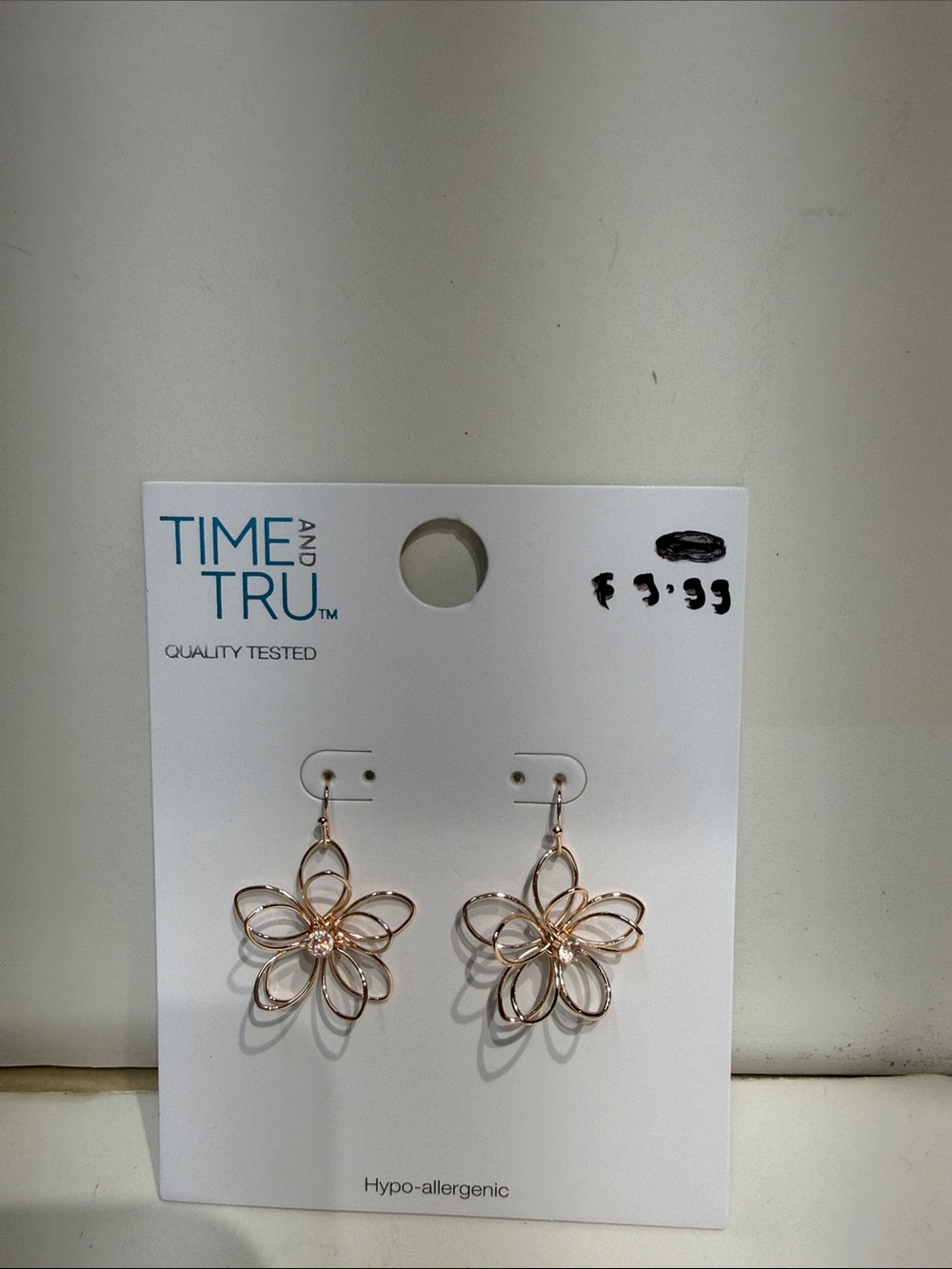 Time and Tru Rose Gold Open-Petal Flower Dangle Earrings